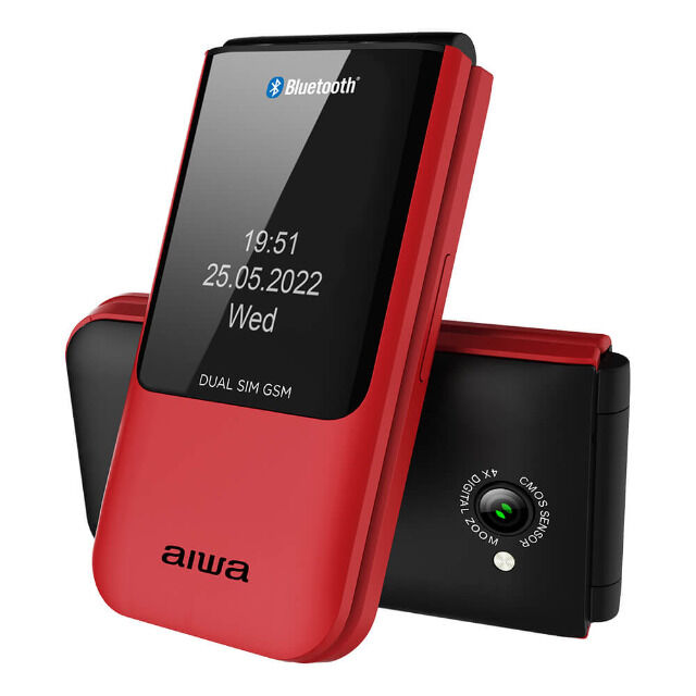 Aiwa FP-24RD Rot Großtasten Bluetooth Seniorenhandy, Klapphandy, Dual-SIM, Farbdisplay, SOS, Notruf, 32MB ROM, 32MB RAM, GPRS, GSM