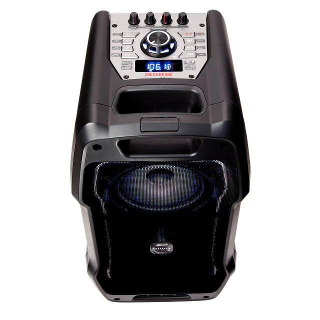 Aiwa KBTUS-400 BT Party Lautsprecher, Karaokemaschine, LED, Boombox, kabellose Mikro 80W Audio HiFi Mikrofon Bassbox Feier Spaß Unterhaltung