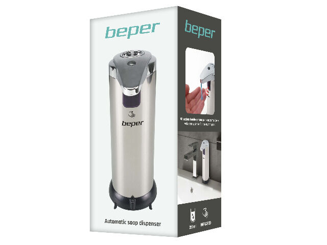 Beper 40.931 Automatischer Seifenspender, Stahl/ABS, Infrarot-Sensor, 250 ml, 3 Einstellungen, Hygiene, Seife, Desinfektion