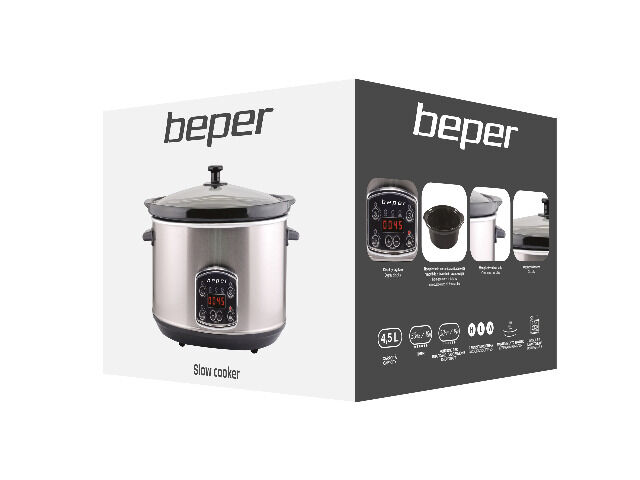Beper BC.510 Slow Cooker, Crock-Pot, 280 W, 4,5 Liter, Glaskeramik, Schongarer, Kochtopf, Topf, Küchengerät, Küchenutensil