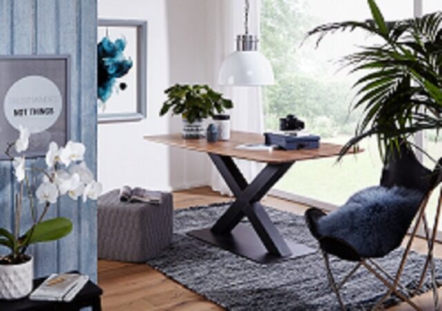 Esstisch Massivholz + Akazie + Metall Gestell X oder Y