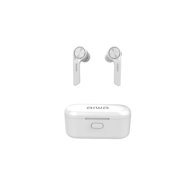 Aiwa ESP-350WT Weiß In-Ear Bluetooth Kopfhörer mit Ladestation IPX4 wasserdicht TWS Powerbank Audio Smartphone Touch Ladebox wireless