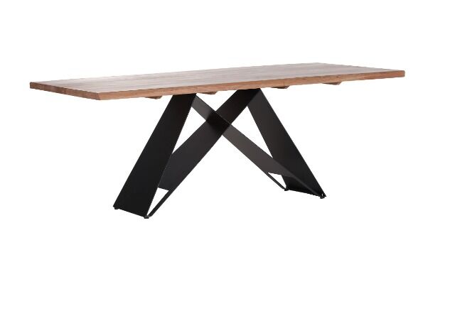 Esstisch Massivholz Akazie 5cm aufgedoppelt + Baumkante + Metall Gestell 