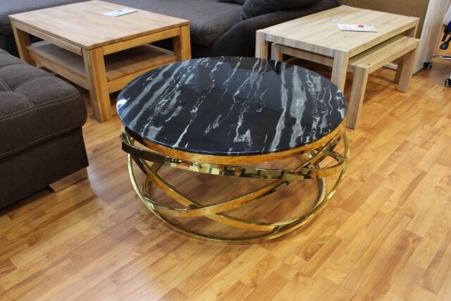 Couchtisch Glasauflage Mamor Optik sw oder weiß + Metall Gestell Gold oder Chrome