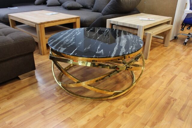 Couchtisch Glasauflage Mamor Optik sw oder weiß + Metall Gestell Gold oder Chrome