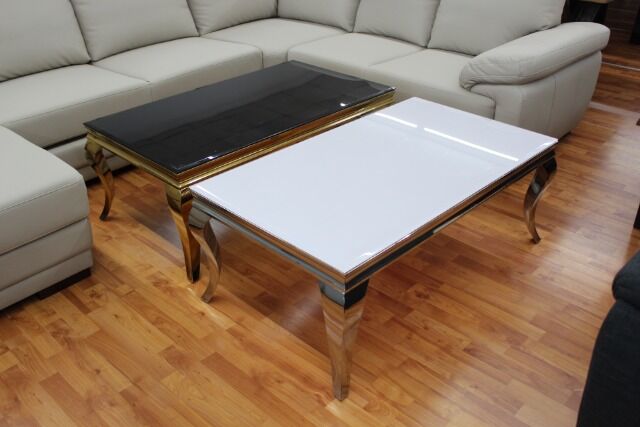 Coffee table glass top black or white + metal frame gold or chrome