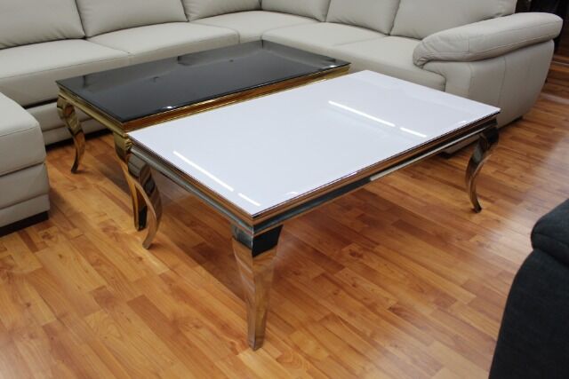 Coffee table glass top black or white + metal frame gold or chrome