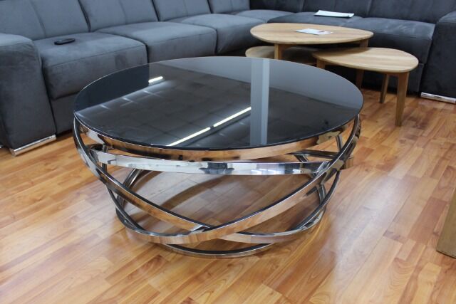 Couchtisch Glasauflage sw oder weiß + Metall Gestell Gold oder Chrome