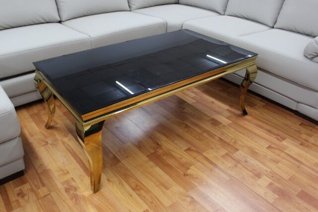 Coffee table glass top black or white + metal frame gold or chrome