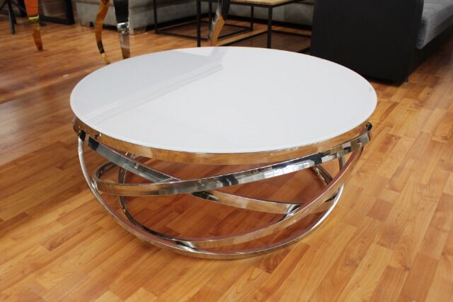 Couchtisch Glasauflage sw oder weiß + Metall Gestell Gold oder Chrome