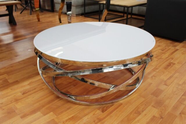 Couchtisch Glasauflage sw oder weiß + Metall Gestell Gold oder Chrome