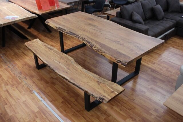 Sitzbank Küchenbank Bank + Massivholz Akazie + Metall Gestell + Baumkante