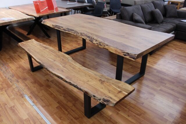 Sitzbank Küchenbank Bank + Massivholz Akazie + Metall Gestell + Baumkante