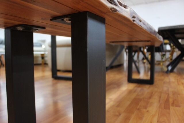 Sitzbank Küchenbank Bank + Massivholz Akazie + Metall Gestell + Baumkante