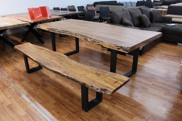 Sitzbank Küchenbank Bank + Massivholz Akazie + Metall Gestell