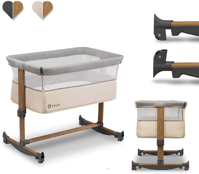 Lionelo Leonie Beige Baby 3in1 Beistellbett mit Matratze höhenverstellbar mit Schaukelfunktion Babybett Zustellbett