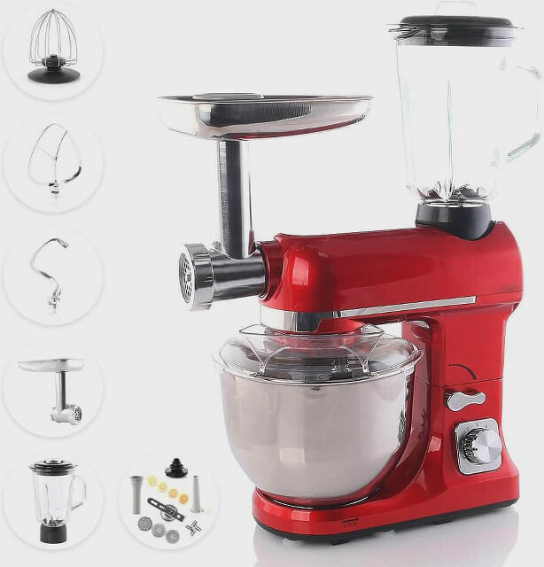 Topmatic PKM-1800.1BG Rot Multifunktion Mixer 1800W Fleischwolf Knetmaschine Teigmaschine Küchenmaschine