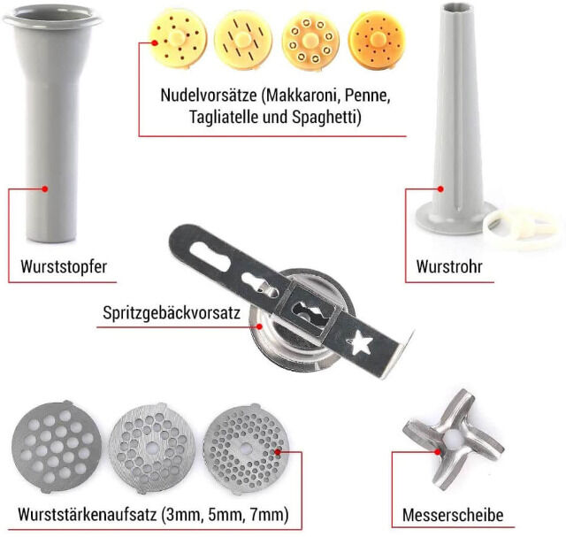 Topmatic PKM-1800.1BG Rot Multifunktion Mixer 1800W Fleischwolf Knetmaschine Teigmaschine Küchenmaschine