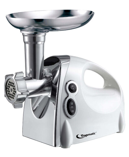 Topmatic MG-1200.3 Weiss elektrischer Fleischwolf 1200W Edelstahl Rückwärtslauf Sicherheitsschalter