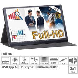 auvisio EZM-210 (ZX-5067-675) Tragbarer Monitor Mobiler Full-HD-IPS-Monitor, 39,6 cm 15.6
