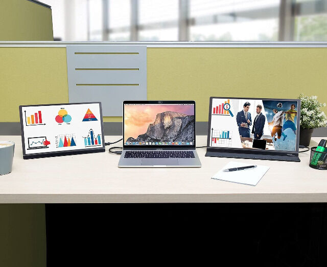 auvisio EZM-210 (ZX-5076-675) + WLAN-Stick Tragbarer Monitor Mobiler Full-HD-IPS-Monitor, 39,6 cm 15.6