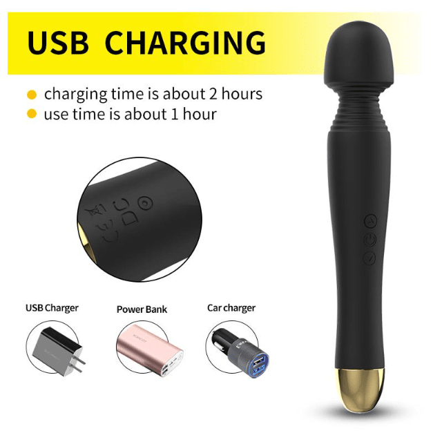 Bossoftoys - 63-00060 - Stimulator - Silikon-Massagegerät Schwarz USB - 6 Vibrationen - Mini-Zauberstab