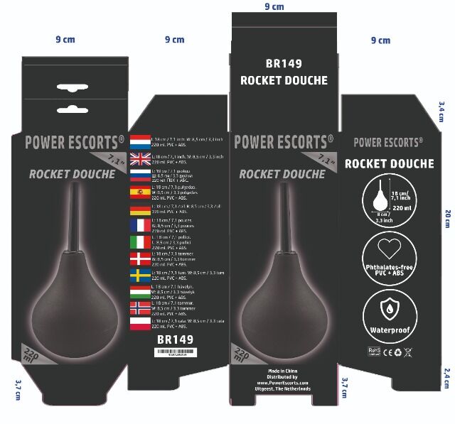Power Escorts - BR149 - Rocket Douche - Analdusche - 220 ML - Schwarz