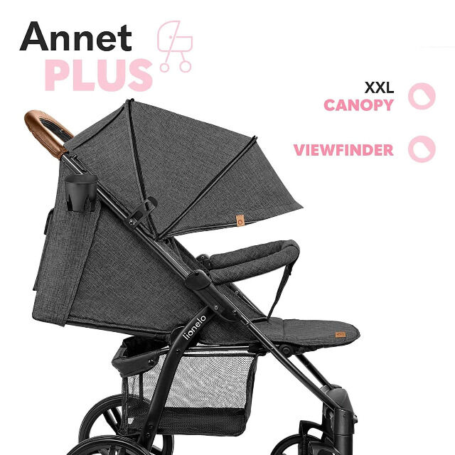 Lionelo ANNET dunkelgrau Kinderwagen Buggy mit Polyesterbezug und Schaumreifen Fliegengitter Fußsack klappbar Babybuggy Babywagen Urlaub