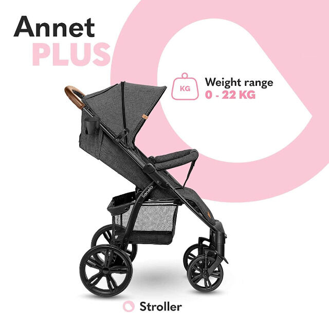 Lionelo ANNET dunkelgrau Kinderwagen Buggy mit Polyesterbezug und Schaumreifen Fliegengitter Fußsack klappbar Babybuggy Babywagen Urlaub