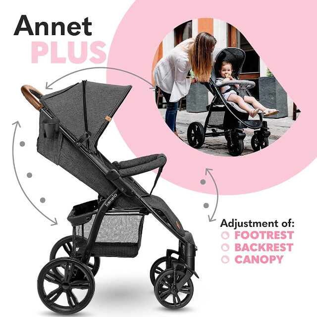 Lionelo ANNET dunkelgrau Kinderwagen Buggy mit Polyesterbezug und Schaumreifen Fliegengitter Fußsack klappbar Babybuggy Babywagen Urlaub