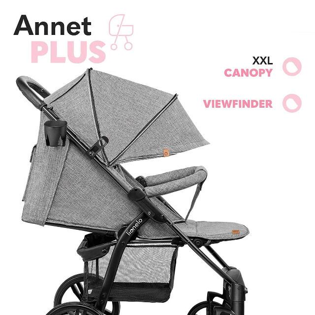 Lionelo ANNET grau Kinderwagen Buggy mit Polyesterbezug und Schaumreifen Fliegengitter Fußsack klappbar Babybuggy Urlaub