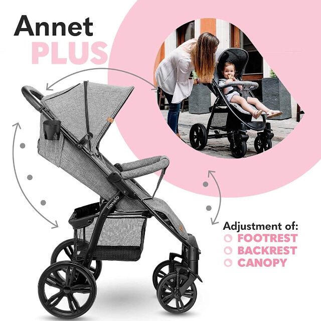 Lionelo ANNET grau Kinderwagen Buggy mit Polyesterbezug und Schaumreifen Fliegengitter Fußsack klappbar Babybuggy Urlaub