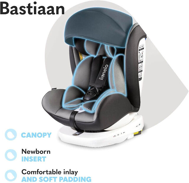 Lionelo Bastiaan Auto Kindersitz mit Isofix in grau Baby Autositz Sicherheit Kopfstütze 