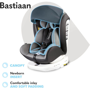 Lionelo Bastiaan Auto Kindersitz mit Isofix in grau Baby Autositz  Sicherheit Kopfstütze Dri-SeatUnterlage Sonnenschutz (15630092) 