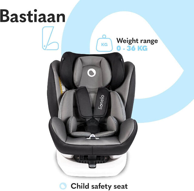 Lionelo Bastiaan Auto Kindersitz mit Isofix in grau Baby Autositz Sicherheit Kopfstütze 