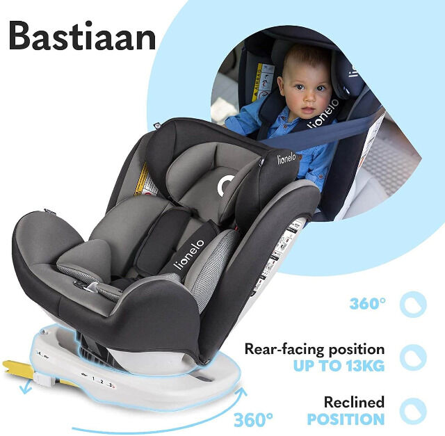 Lionelo Bastiaan Auto Kindersitz mit Isofix in grau Baby Autositz Sicherheit Kopfstütze 