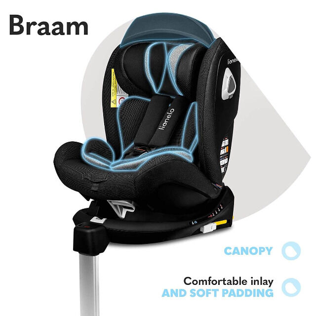 Lionelo Braam Carbon schwarz Kindersitz Isofix und Stützfuß oder Autogurte Autositz Auto 0-36 kg Autokindersitz