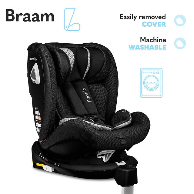 Lionelo Braam Carbon schwarz Kindersitz Isofix und Stützfuß oder Autogurte Autositz Auto 0-36 kg Autokindersitz
