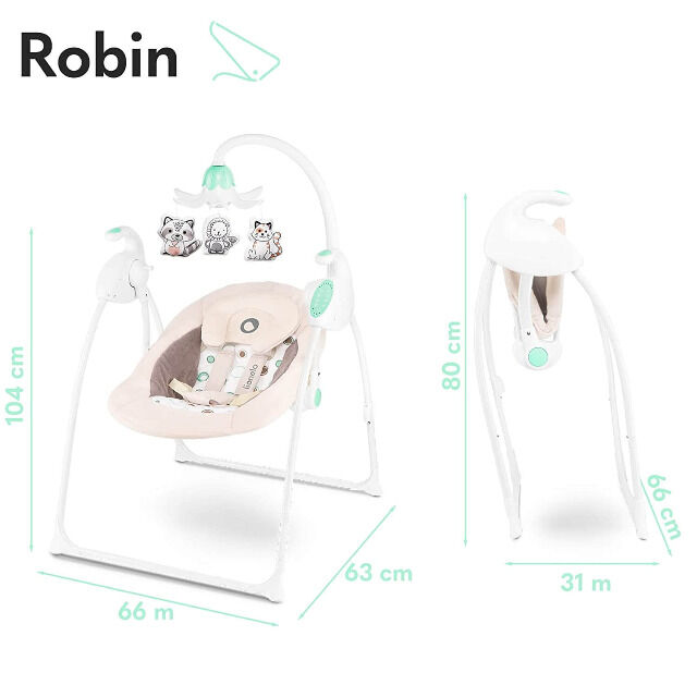 Lionelo Robin brown baby swing with music box Mp3 + light Rocking bouncer baby bouncer with mosquito net 0-9kg baby cradle baby cradle child swing