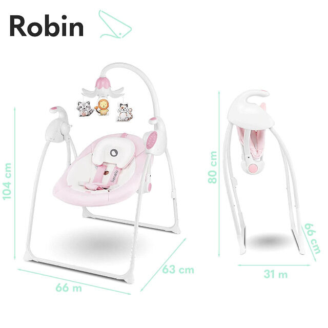 Lionelo Robin pink Babyschaukel mit Spieluhr, Musik - Schaukel Wippe Babywippe mit Moskitonetz 0-9kg Babywiege Baby Wiege Kinderschaukel 