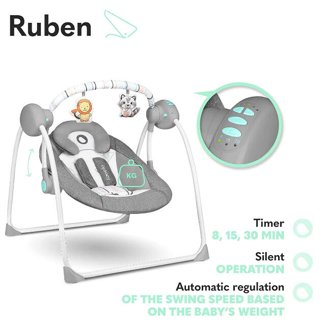 Lionelo Ruben türkis Babyschaukel Schaukel Wippe Babywippe mit Moskitonetz 0-12 kg