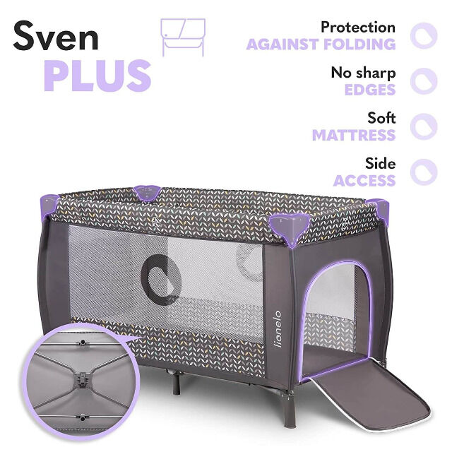 Lionelo Sven Plus in GRAU Kinder Baby Reisebett mit Wickeltisch Kinderbett Babybett Urlaub Reise unterwegs mobil faltbar Tasche Trolley