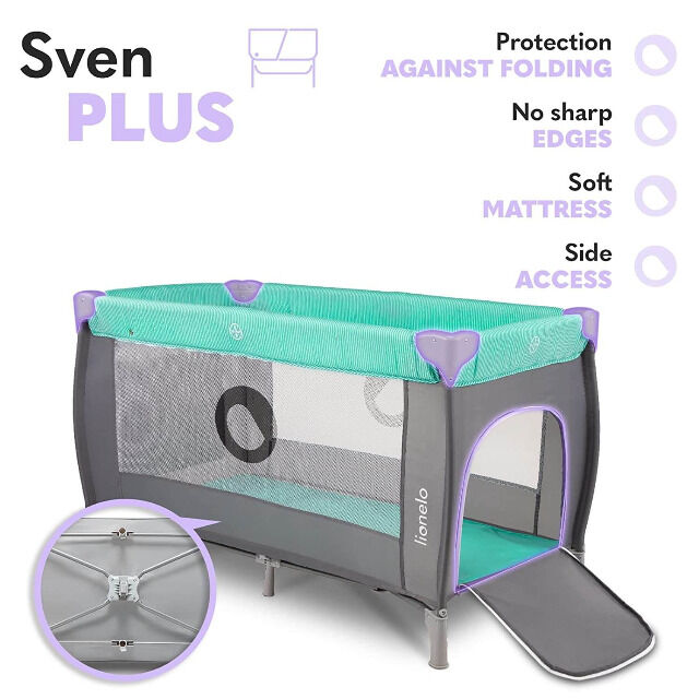 Lionelo Sven Plus in türkis grau Kinder Baby Reisebett mit Wickeltisch Kinderbett Babybett Schlafen Schlaf Schlafbett unterwegs 