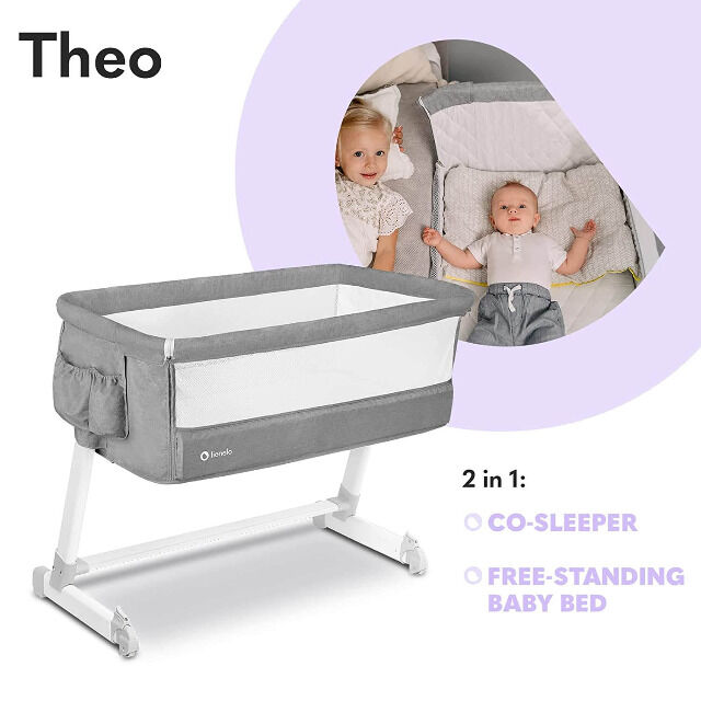Lionelo Theo Baby Beistellbett Kinderbett grau Babybett Zustellbett Reisebett Bett Kind Kinder Baby Babies Kleinkind Eltern 
