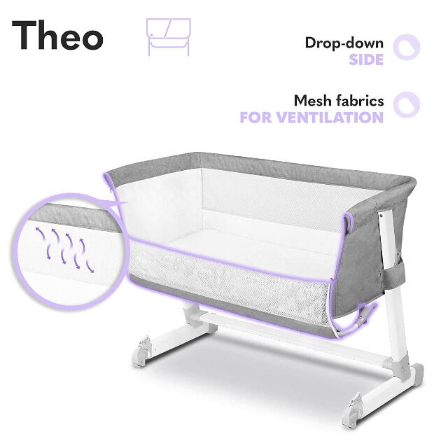 Lionelo Theo Baby Beistellbett Kinderbett grau Babybett Zustellbett Reisebett Bett Kind Kinder Baby Babies Kleinkind Eltern 