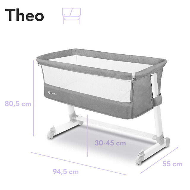 Lionelo Theo Baby Beistellbett Kinderbett grau Babybett Zustellbett Reisebett Bett Kind Kinder Baby Babies Kleinkind Eltern 