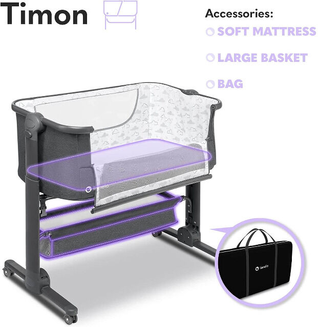 Lionelo Timon Beistellbett mit Matratze Babybett Babywiege Reisebett Faltbar Kinderbett Babybett Matratze Beistellbett Reisebett