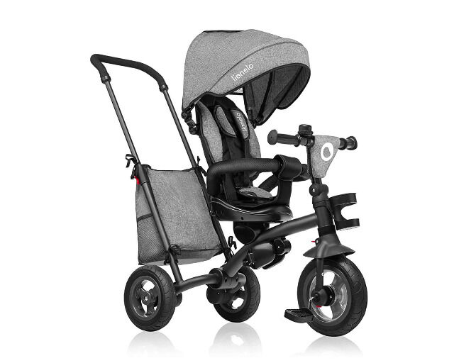 Lionelo Tris Grau Dreirad Laufrad Kinder Fahrrad mit Schiebestange flüsterleise Gummireifen