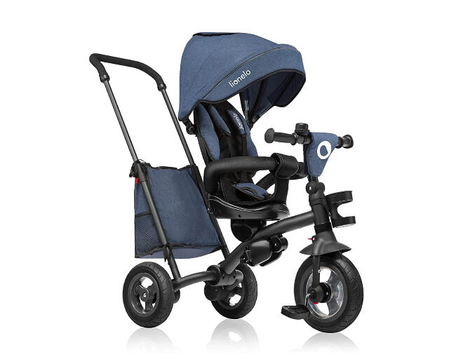 Lionelo Tris Jeans blue tricycle balance bike children's bike with push bar whisper-quiet rubber tires