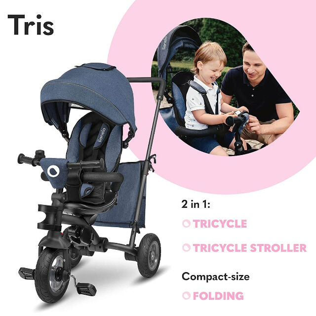 Lionelo Tris Jeans blue tricycle balance bike children's bike with push bar whisper-quiet rubber tires